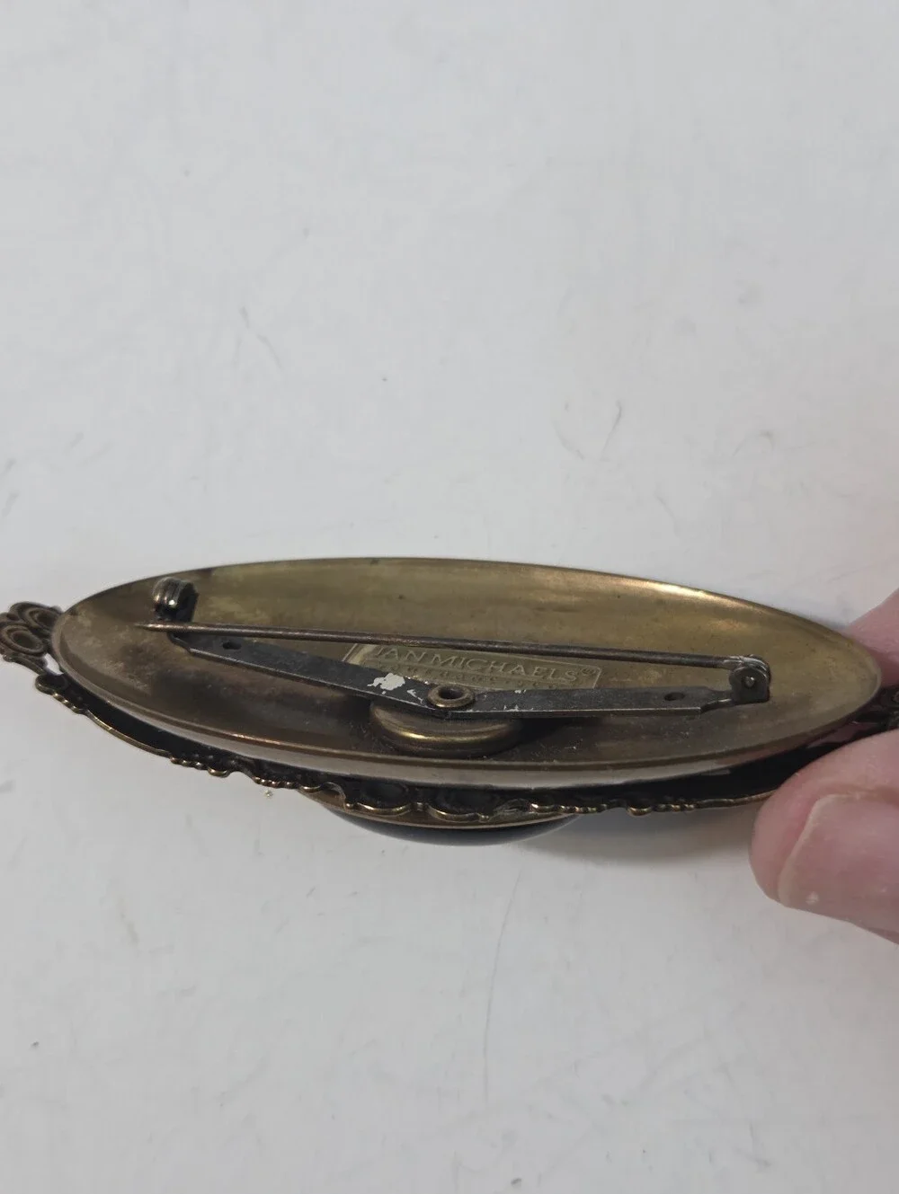 vtg jan michaels san fransisco copper onyx cabochon oval brooch pin art nouveau